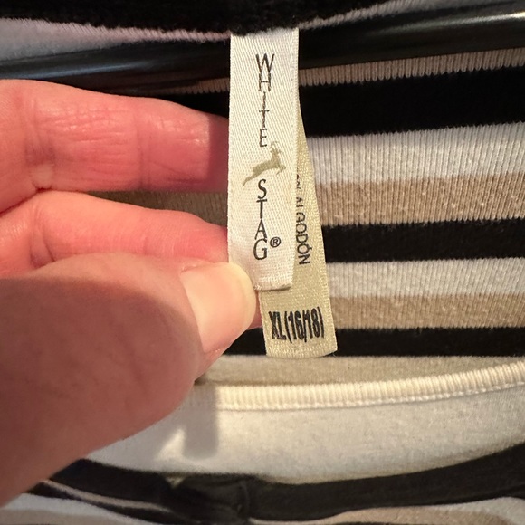White Stag XL (16/18) white, tan, and black striped 3/4 sleeve top - Picture 3 of 8